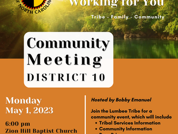 District 10 Community Meeting on Monday, May 1, 2023 at 6:00 pm at Zion Hill Baptist Church