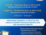 We look forward to seeing you TODAY, August 1, 2024 for the last Lumbee Insurance Fair Information Session at 3 pm.