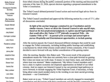 Letter from Tribal Council Speaker Alex Baker