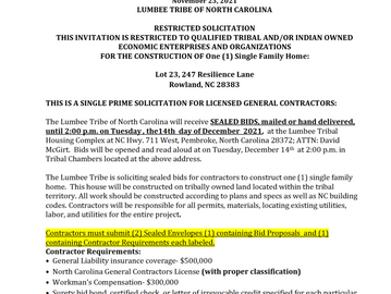Restricted Bid for Tribal/ Indian-Owned Enterprises or Organizations for 1 Single Family Home Lot 23