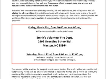 Mark your calendar for free well water testing coming up this weekend.