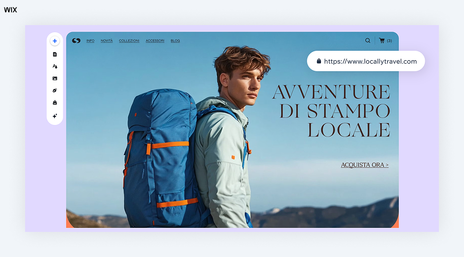 Home page di un sito di viaggi con dominio in evidenza