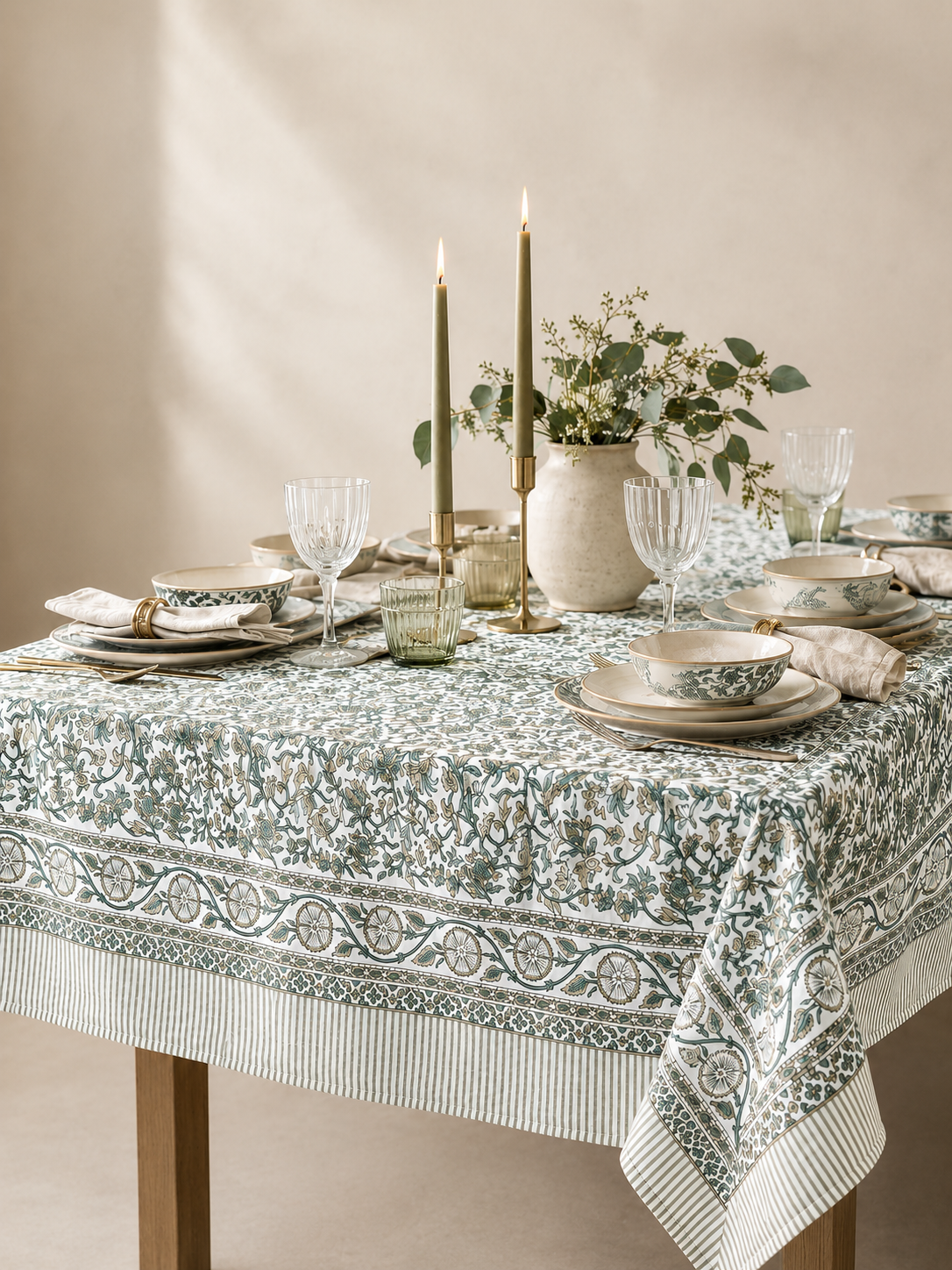 Floral and Stripe Tablecloth
