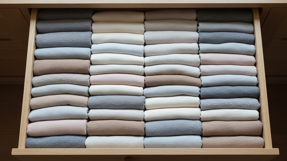 Close-up view of a custom closet drawer with neatly folded clothes