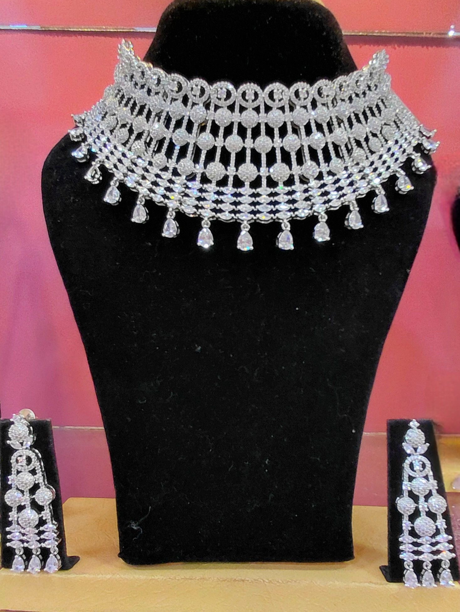 Premium Silver Plated American Diamond Choker Set