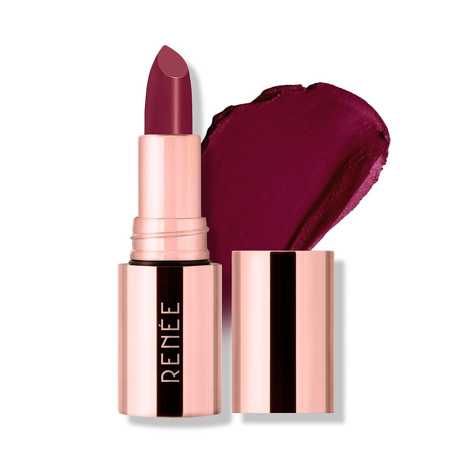 RENEE lipstick and swatch in dark burgundy shade, beauty product JeJo Stores
