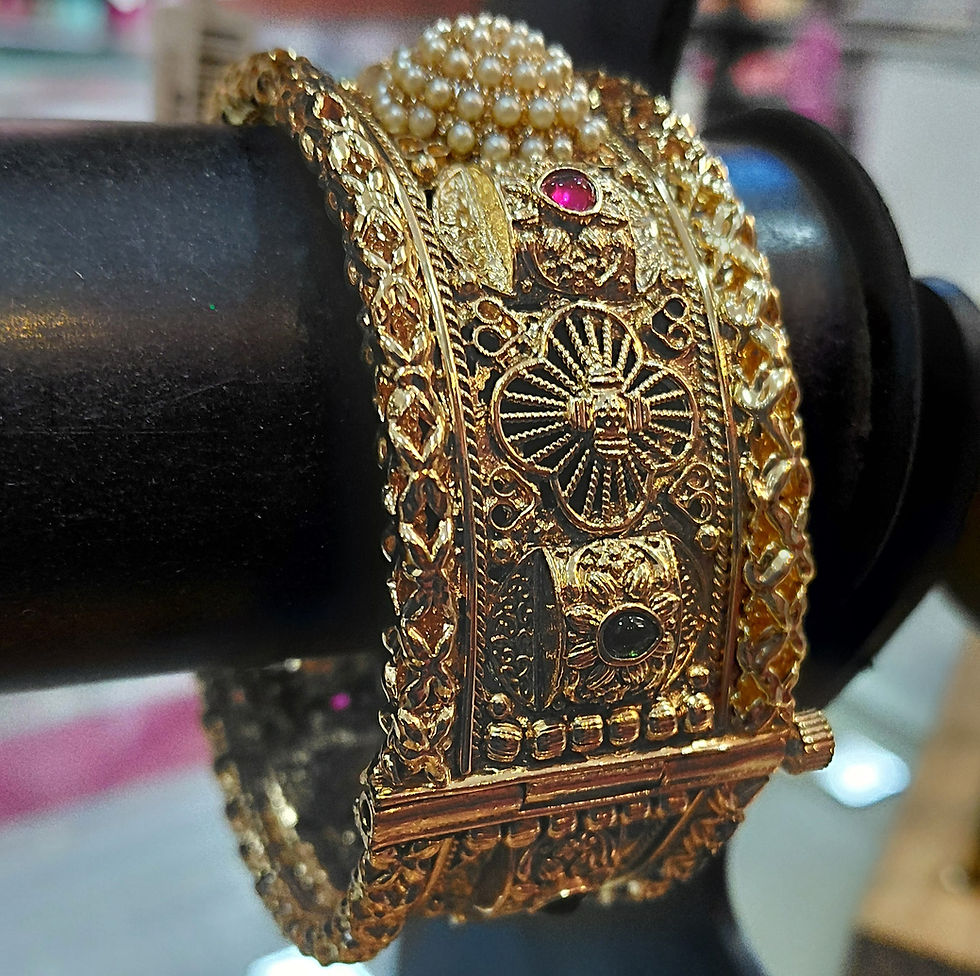 Traditional gold plated kada bangle with pearls and gems