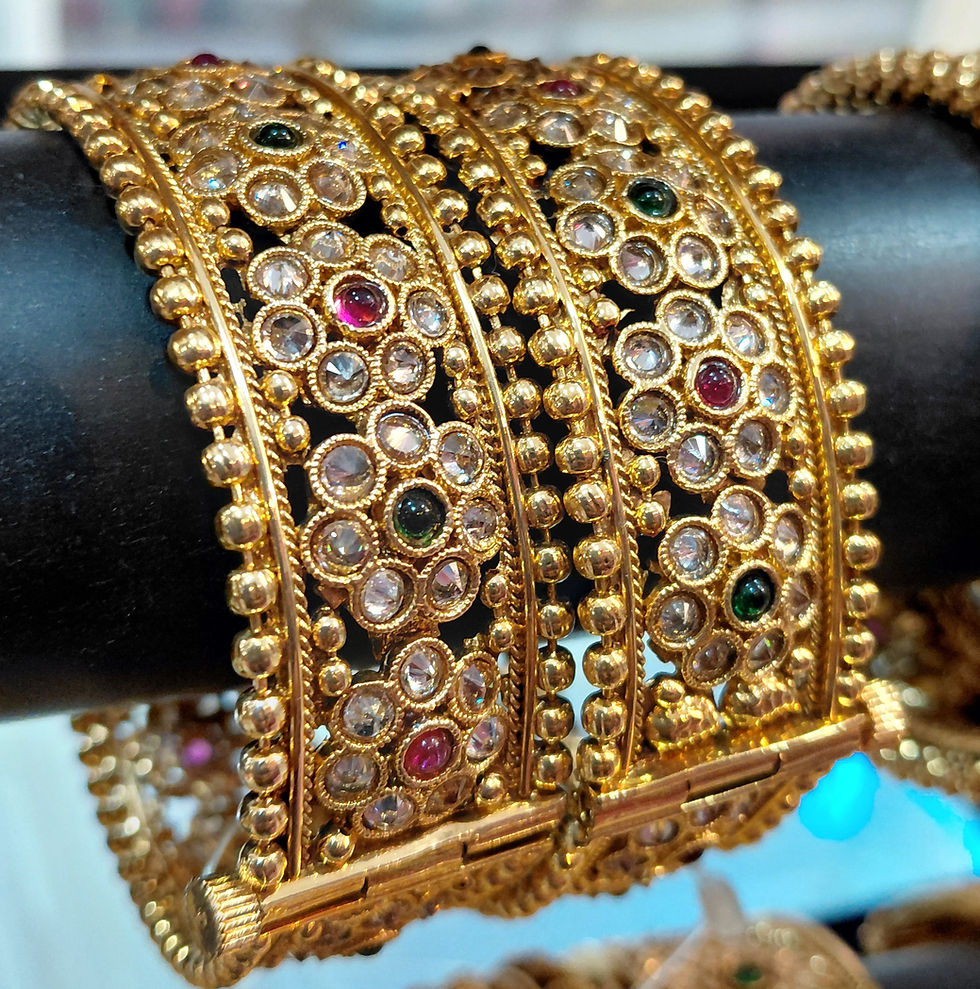 Traditional Gold Plated Kada Bangles with floral stone work