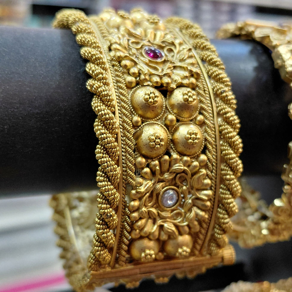 Intricate traditional gold plated kada bangle with gems