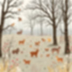 woodland scene for UK winter but with NO snow, with uk woodland animals, windy, trees, MAG