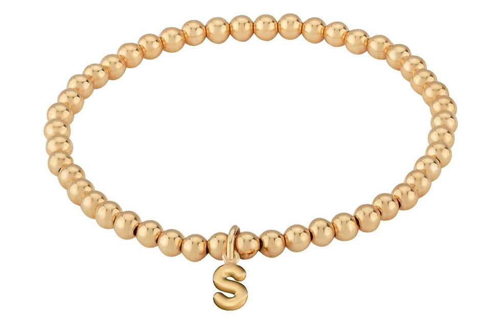 LONDON COLLECTION 14K YELLOW GOLD INITIAL "S" 4MM STRETCH BEAD BRACELET