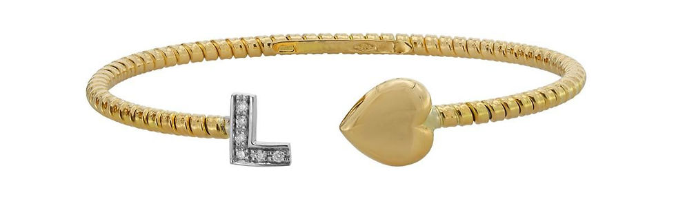 LONDON COLLECTION 18K YELLOW GOLD DIAMOND "L" AND HEART CUFF BRACELET
