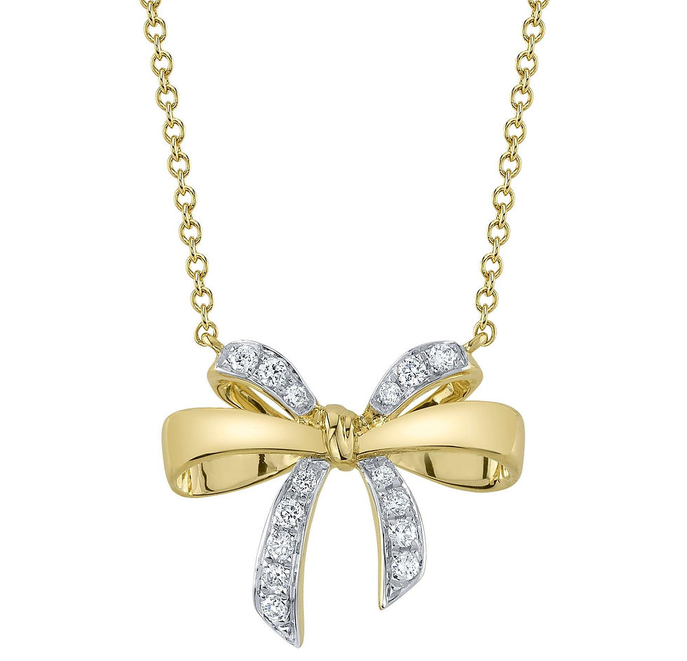 LONDON COLLECTION 14K YELLOW GOLD PAVE DIAMOND BOW PENDANT NECKLACE