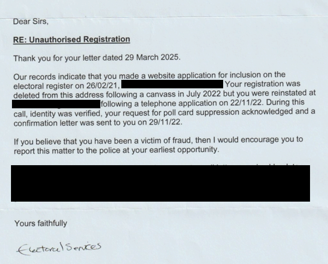 Hartlepool Borough Council insists the householders 'phoned' the council to add their details to the register, yet provided no proof to the occupants of the property when asked for it