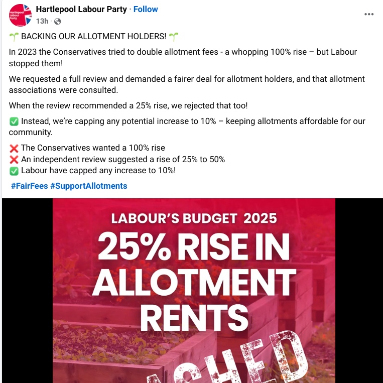 The Hartlepool Labour Groups statement on Social Media confirming the increase