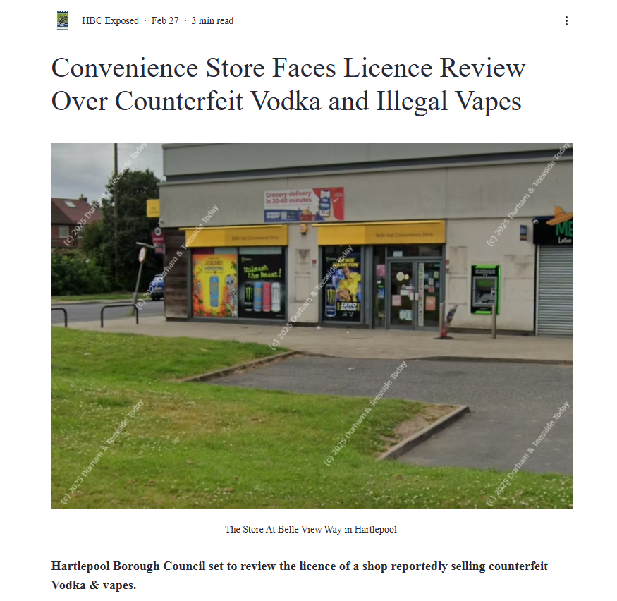 Another store has had its licence suspended by Hartlpeool Borough Council this week..