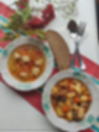 Суп с куриными фрикадельками и тушёный картофель с курицей