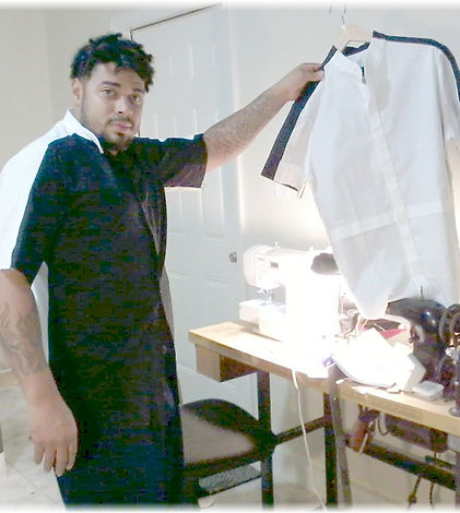 student and his finished shirt at sew by the sea in sebastian, FL