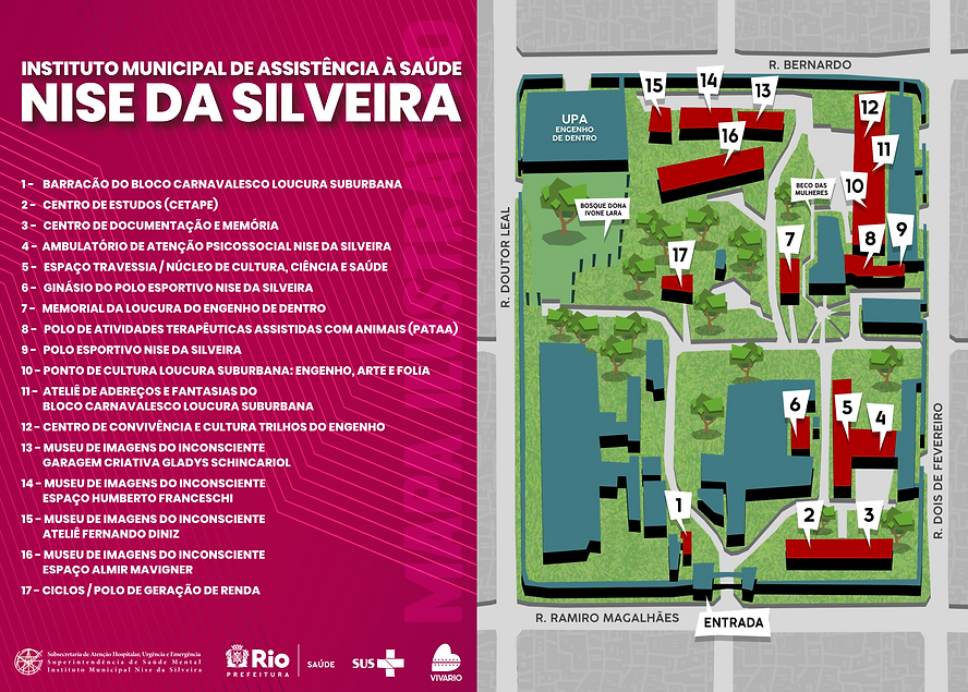 Mapa do IMNS. À esquerda, a legenda com cada um dos dispositivos. À direita, um desenho do espaço enumerado com cada um dos dispositivos.