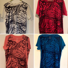 T-shirts printed from woodblock carving for The Butterfly Project supporters.
