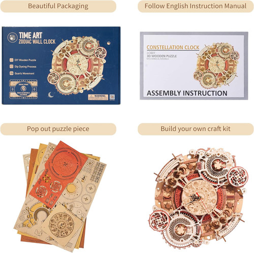 Robotime 3D Wooden Puzzles Steampunk Clock Kit – DIY Mechanical