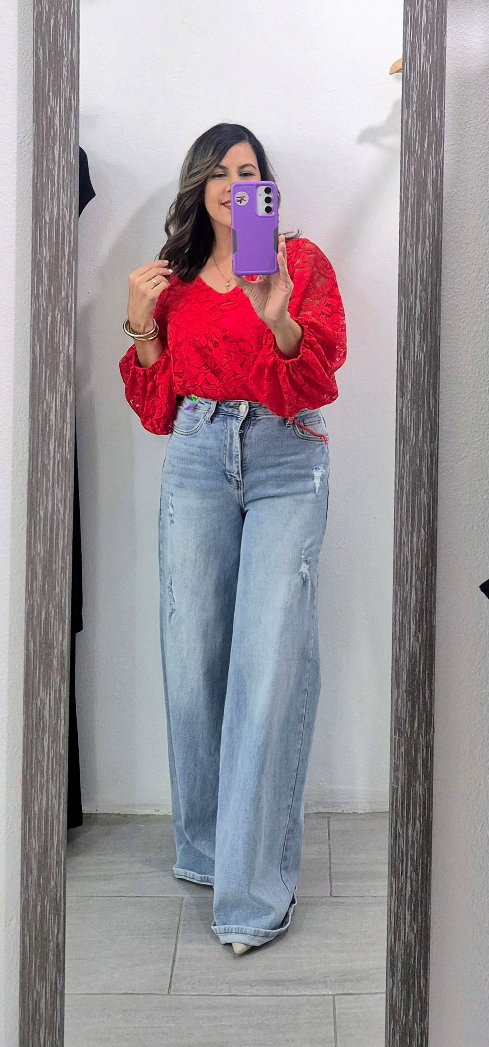 Miniatura: Red Balloon-Sleeve Blouse