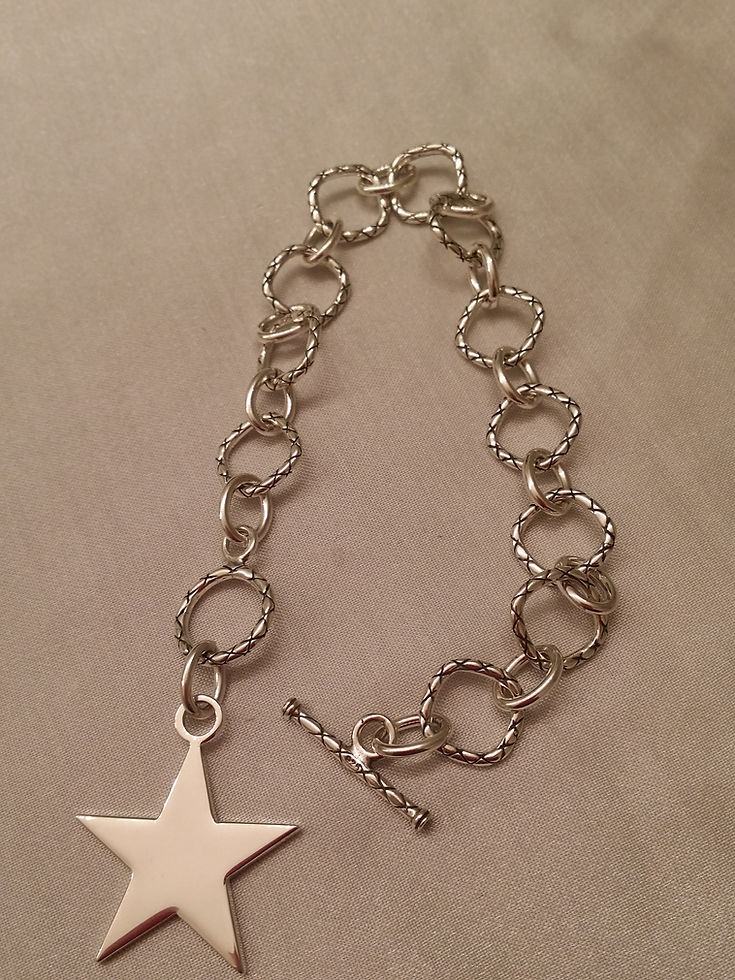 Thumbnail: Sterling Silver Star Charm Bracelet-8.0 inches