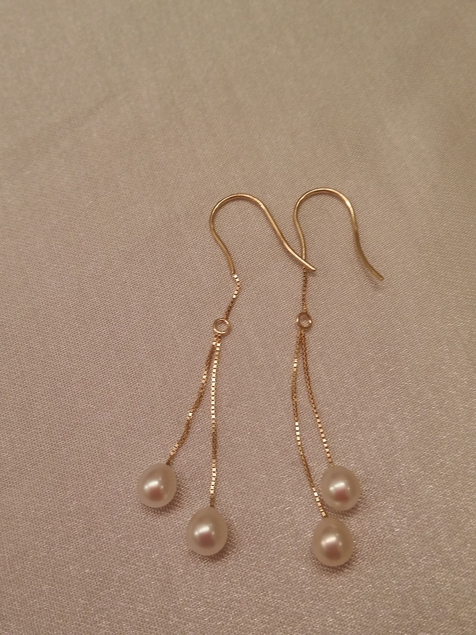 Thumbnail: Double Pearl 14K Gold Earrings