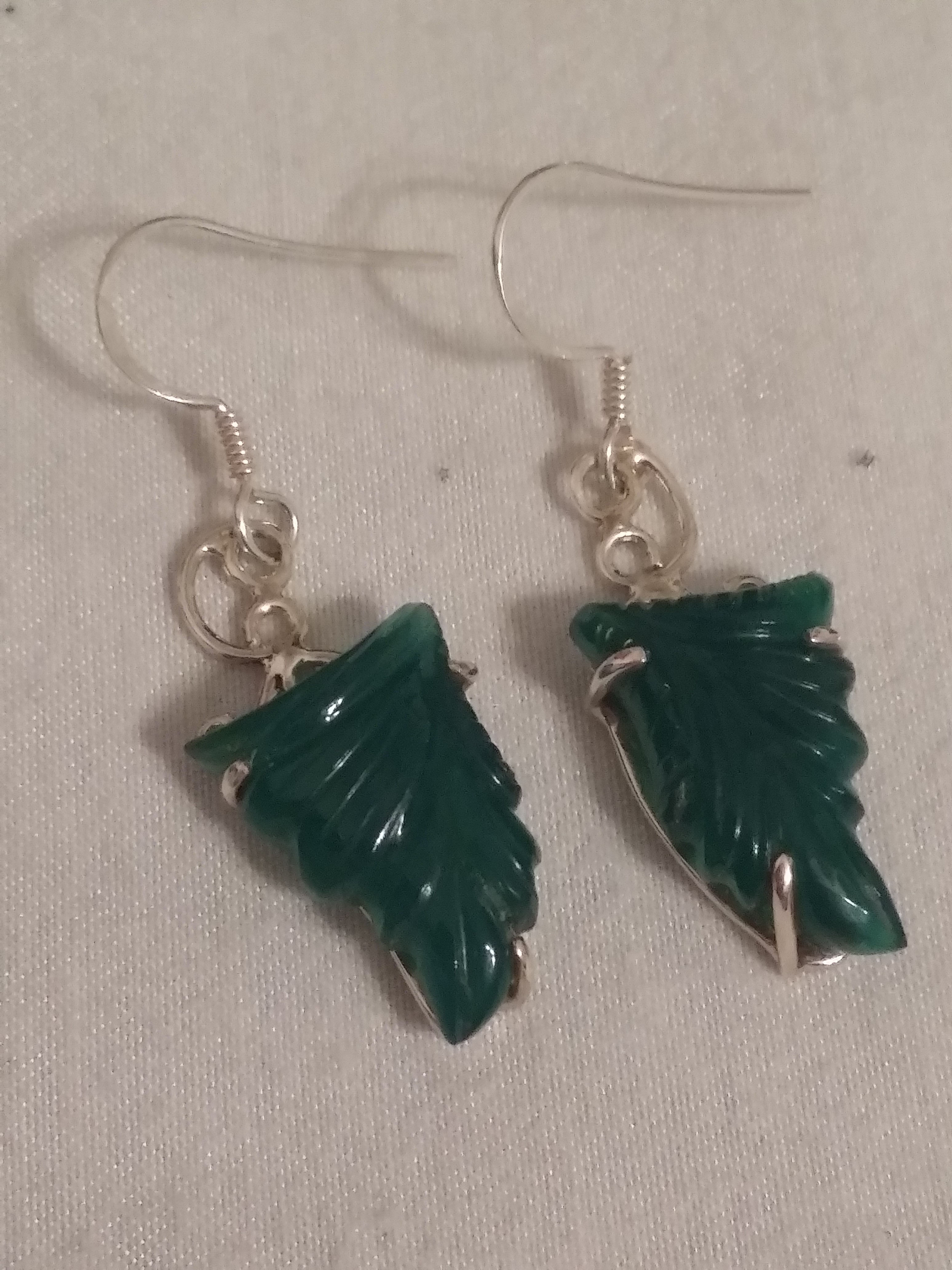Green Onyx Earrings Sterling Silver