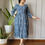 Thumbnail: Blue colour dress with white ethnic bagru prints - IDH00208