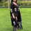 Thumbnail: Premium black colour, cotton 3 piece kurti set with white floral- IDH00198