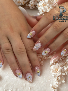 Dip powder nail art design with long-lasting color at Premier Nails – best nail salon downtown Chicago offering custom nail designs and vibrant manicures.
