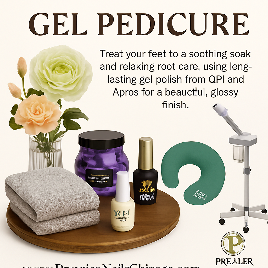 Promotional image for Premier Detox Gel Pedicure with herbal soak, candles, and natural ingredients.