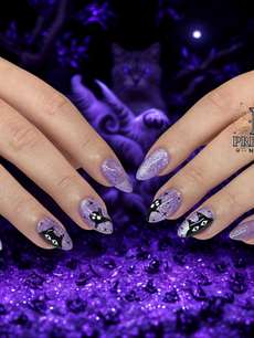Halloween Gel-X ghost purple nail design at Premier Nails – top nail salon in Downtown Chicago offering Apres Gel-X extensions and custom nail art.