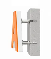 Orange and white luminous letter signs mounted on a wall
