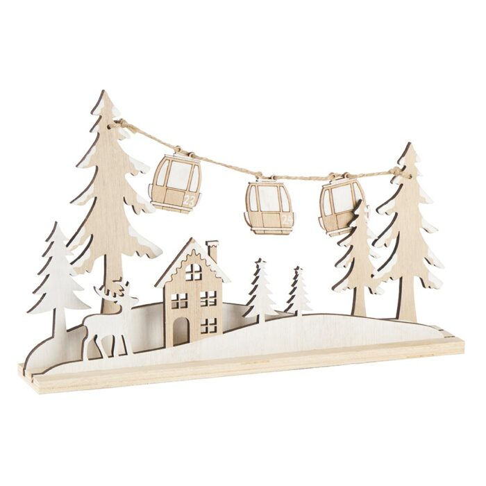 Village de Noël Sapins, téléphérique et chalet en bois 30 cm