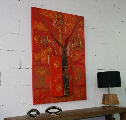 Tableau Toile LAMPE Vase relief Peint à la main