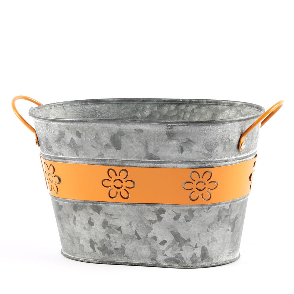 Pot à plantes, Fleurs Vase Ovale Métal Orange 13 cm