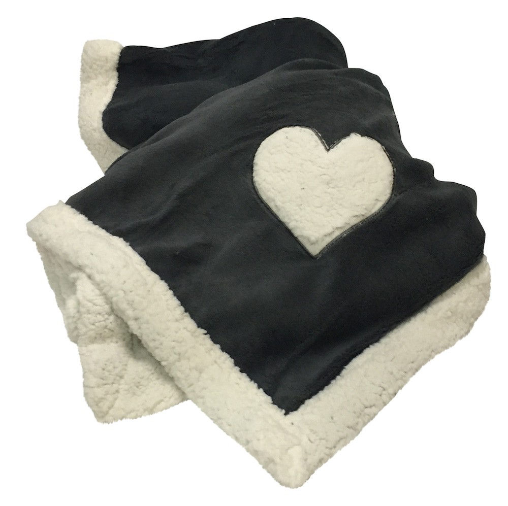 Plaid COCOON Coeur Brodé Anthracite 127 x 152 cm