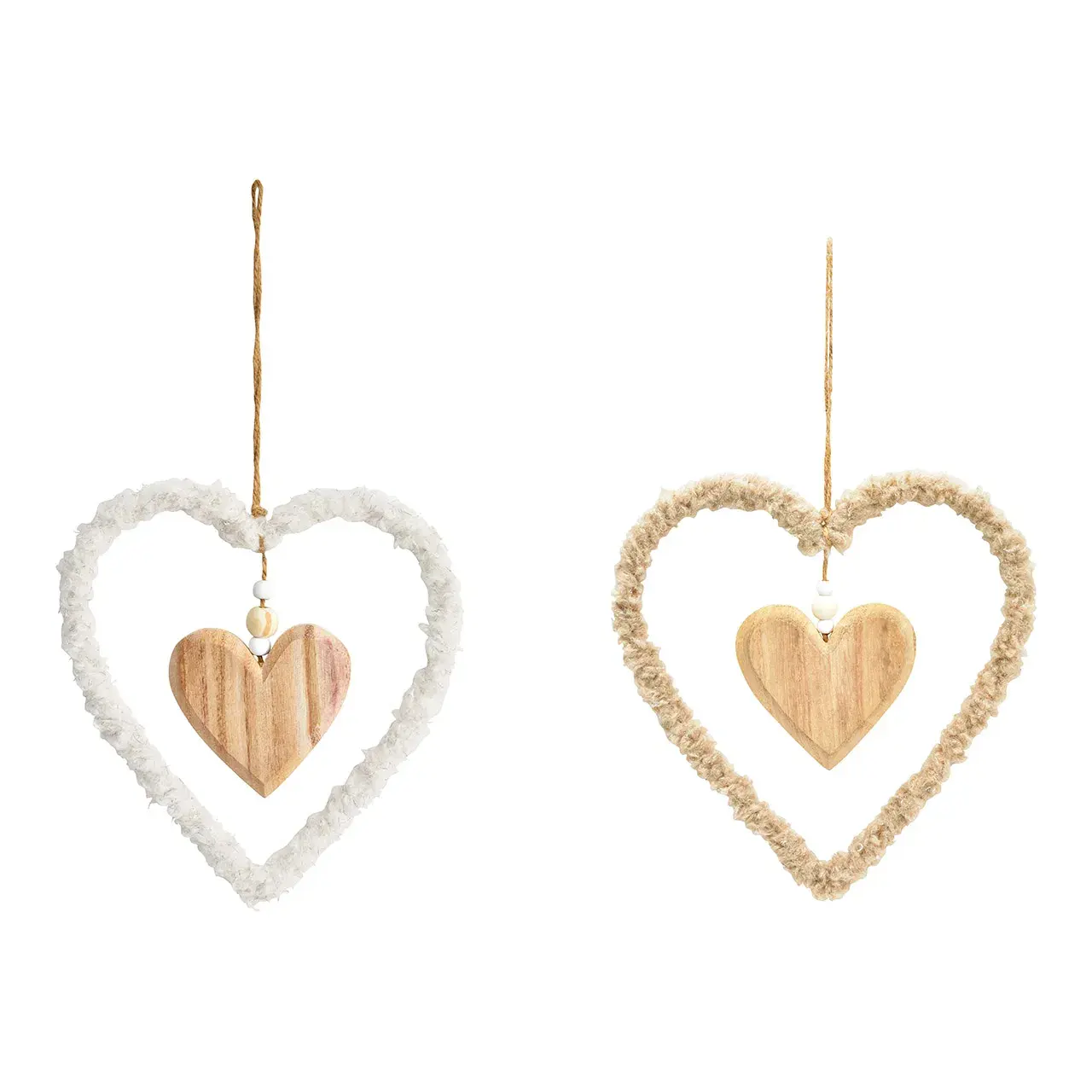 Suspente COEUR brun en bois métal textile 18 cm