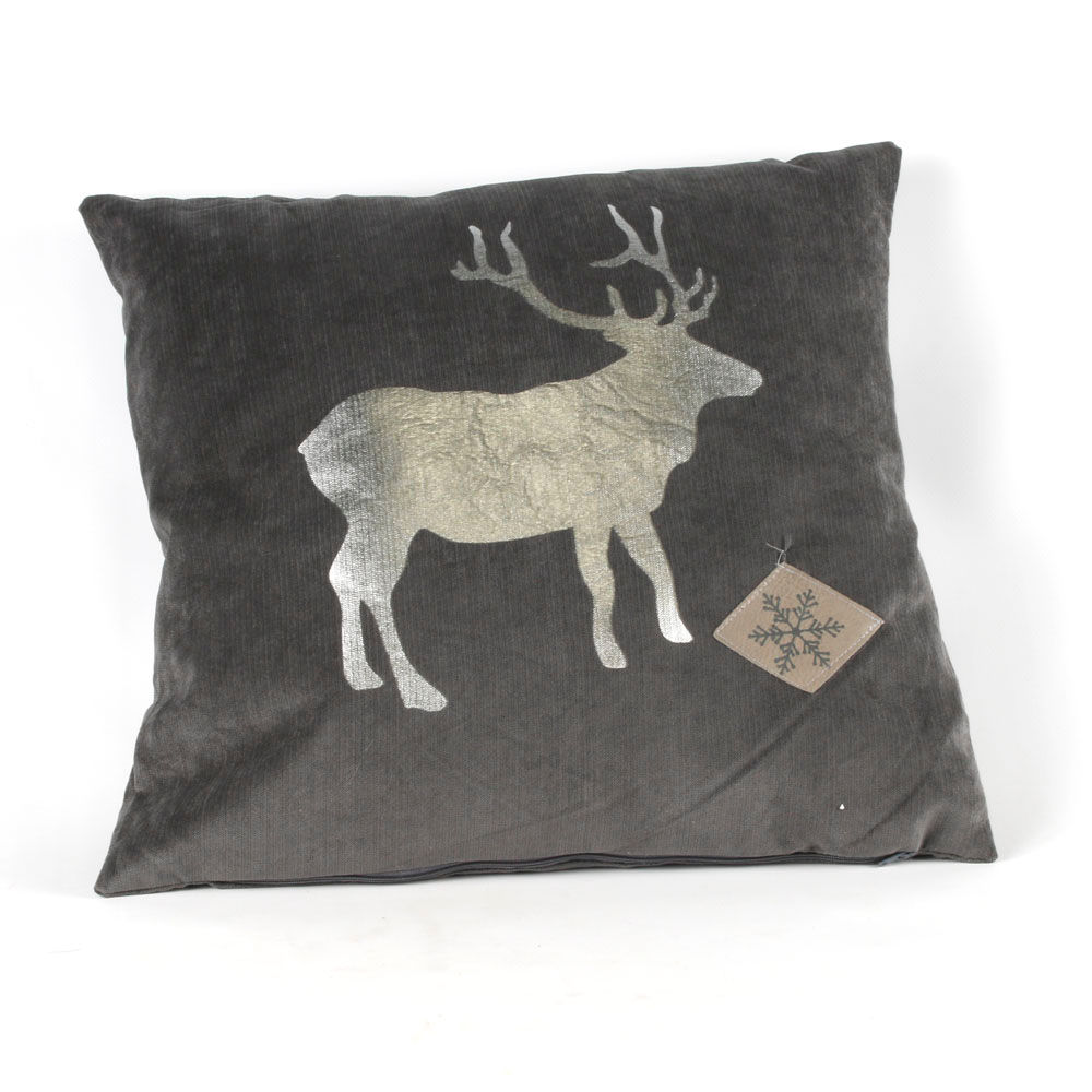 Coussin Gris Anthracite CERF Argenté déhoussable 45 x 45 cm