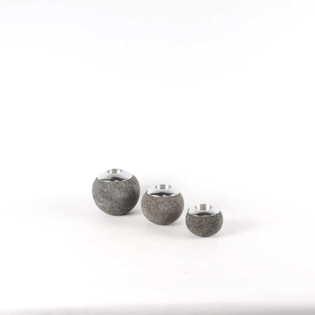 Set de 3 Photophores Ronds en Pierre de Lave et Aluminium Aromathérapie