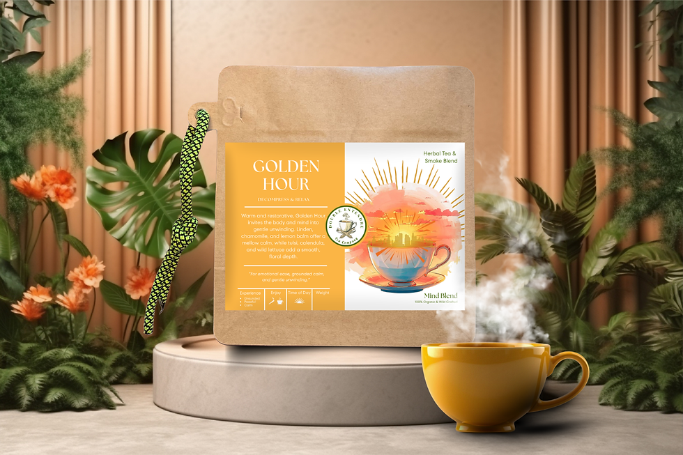 Thumbnail: Golden Hour herbal tea pouch centered with Day Dreamer and Dreamwalker blends in the Dreamer Pack