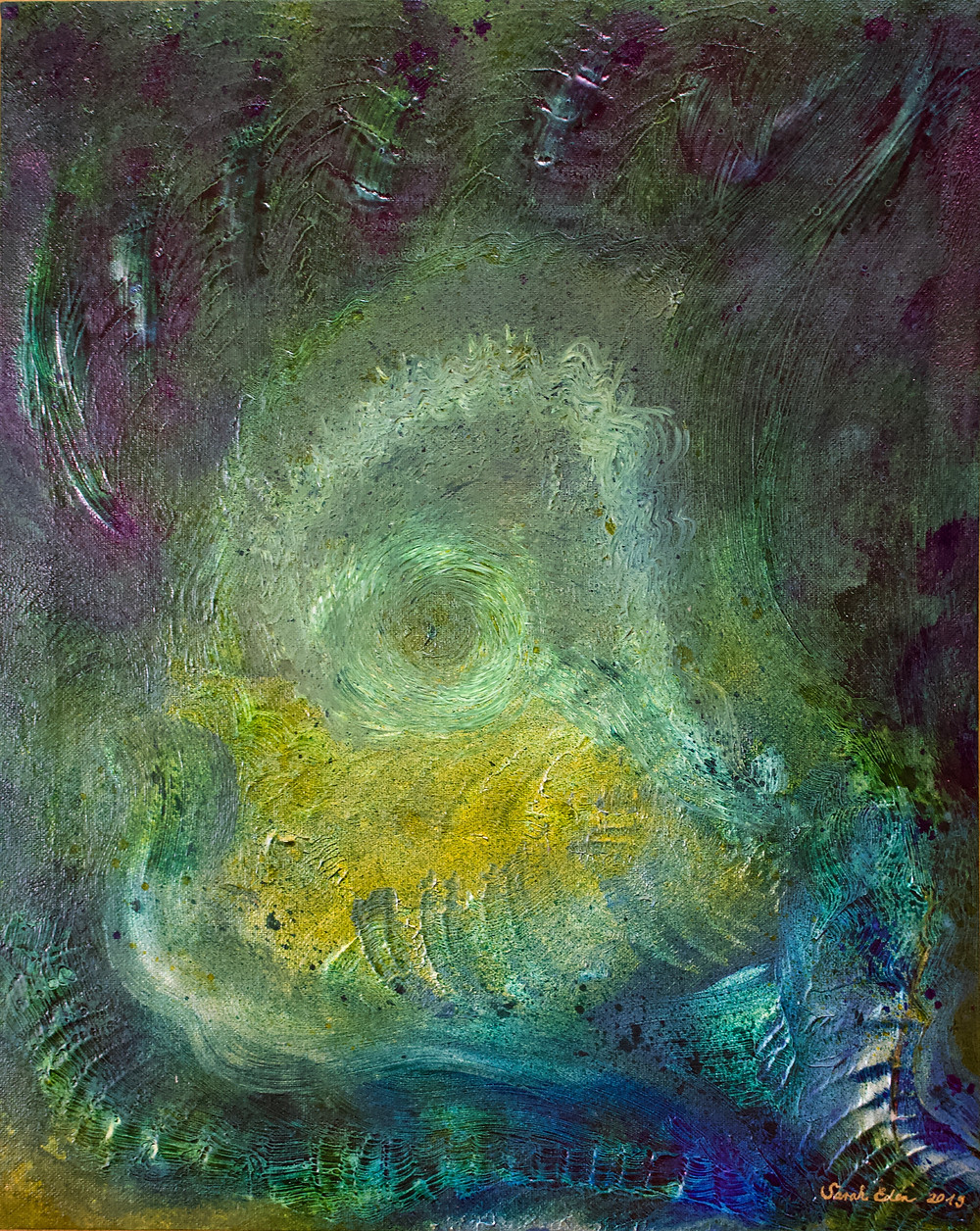acrylid painting, art, artwork, sarah eden, abstract art, green, blue