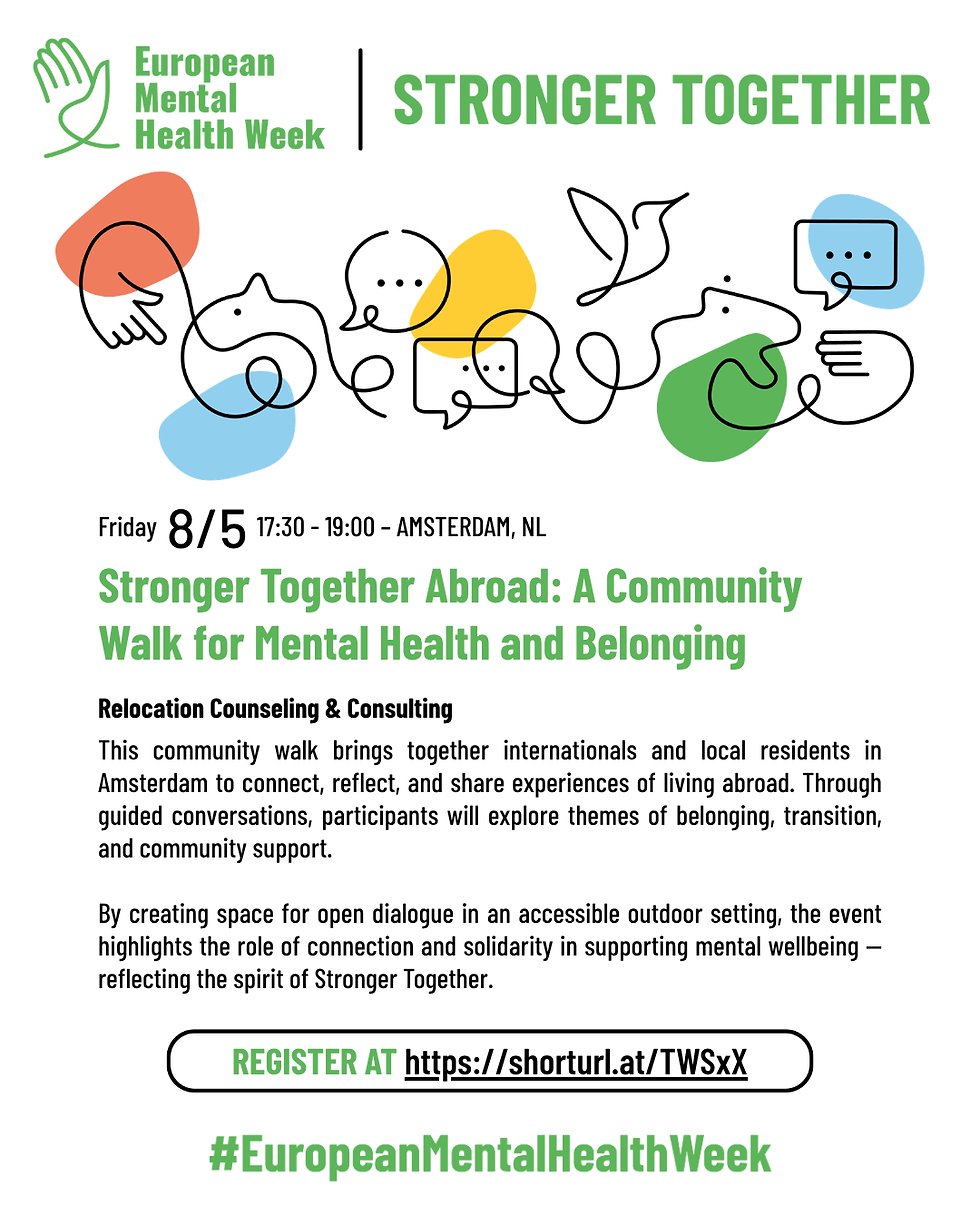 Community walk for mental health and belonging in Amsterdam, supporting internationals during European Mental Health Week
