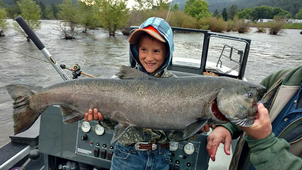 kids fishing salmon fish on