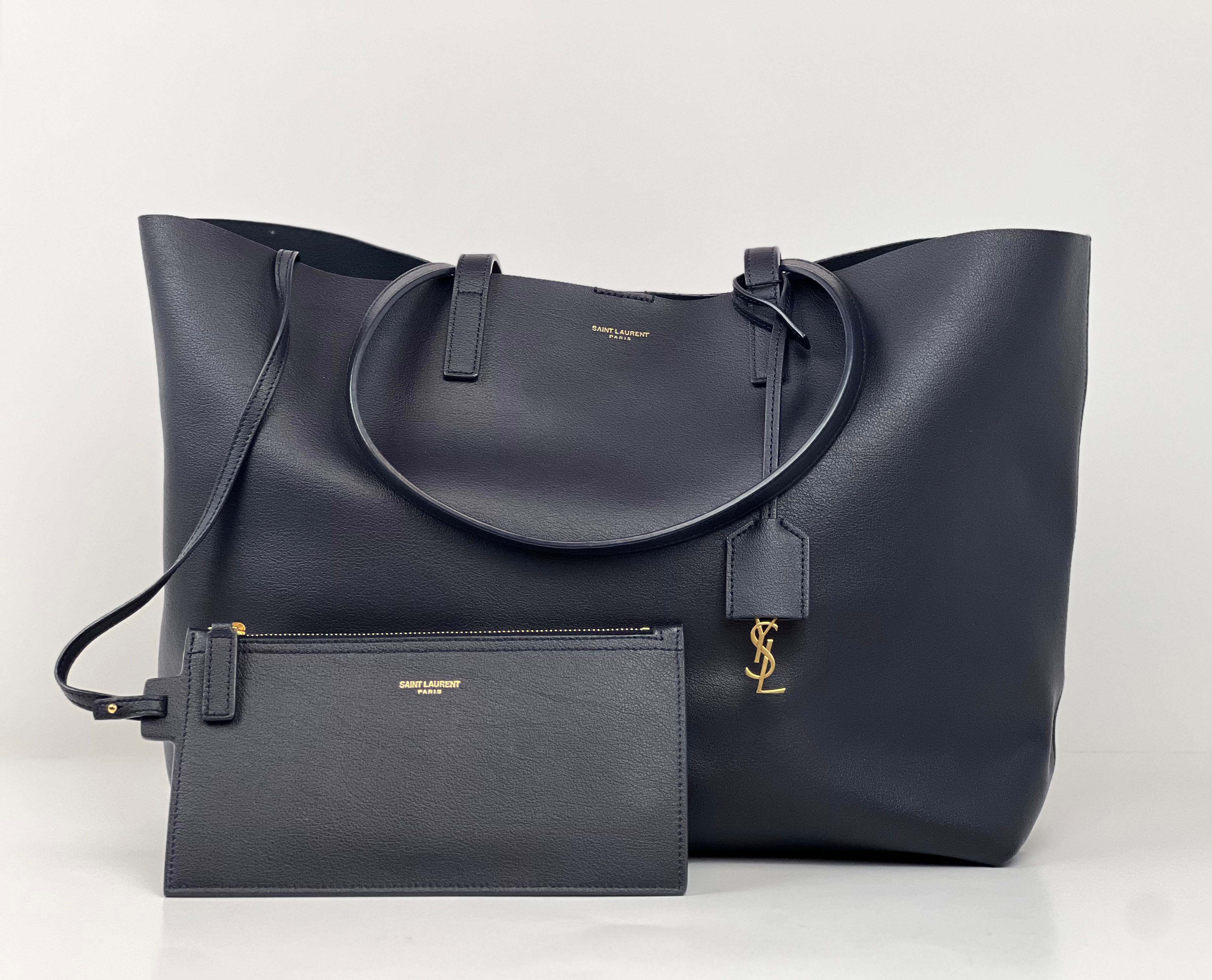 Saint Laurent YSL East-West Calfskin Shopping Tote Bag- Navy