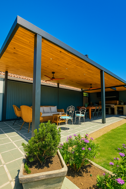 Terraza residencial de fierro y madera en La Reina | Construcciones Domínguez
