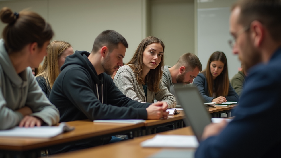 Eye-level view of a classroom filled with students engaged in theological training