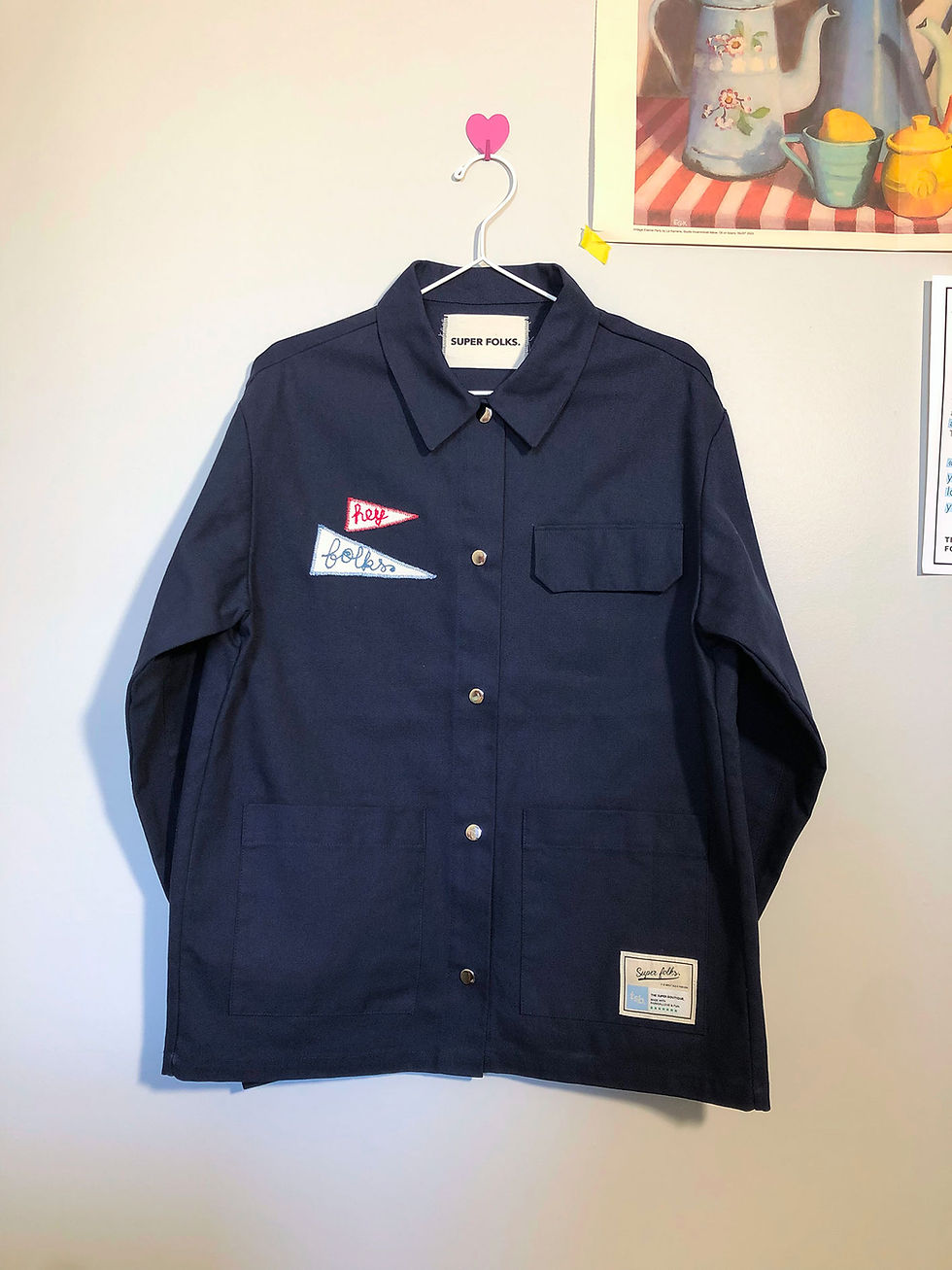 Thumbnail: THE HEY FOLKS/FLOWER NAVY CANVAS UNISEX JACKET SIZE S/M